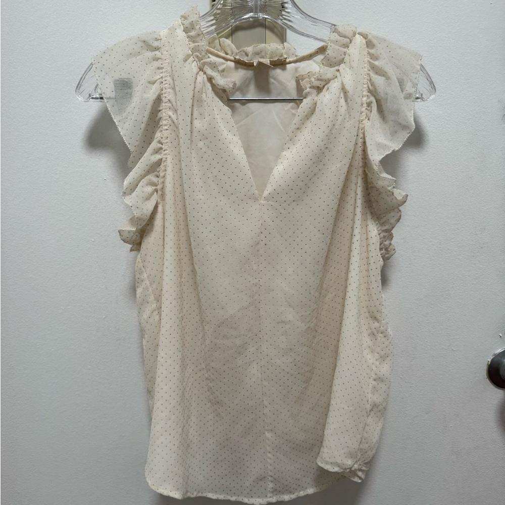 Michael Kors Cream Ruffle Blouse Sleeveless V Neck Polka Dots Sz S